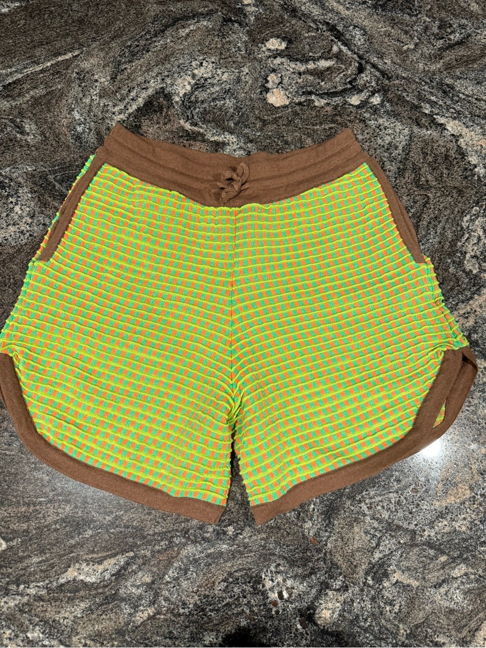 Zara Men’s Green & Brown Waffle-Knit Casual Shorts
